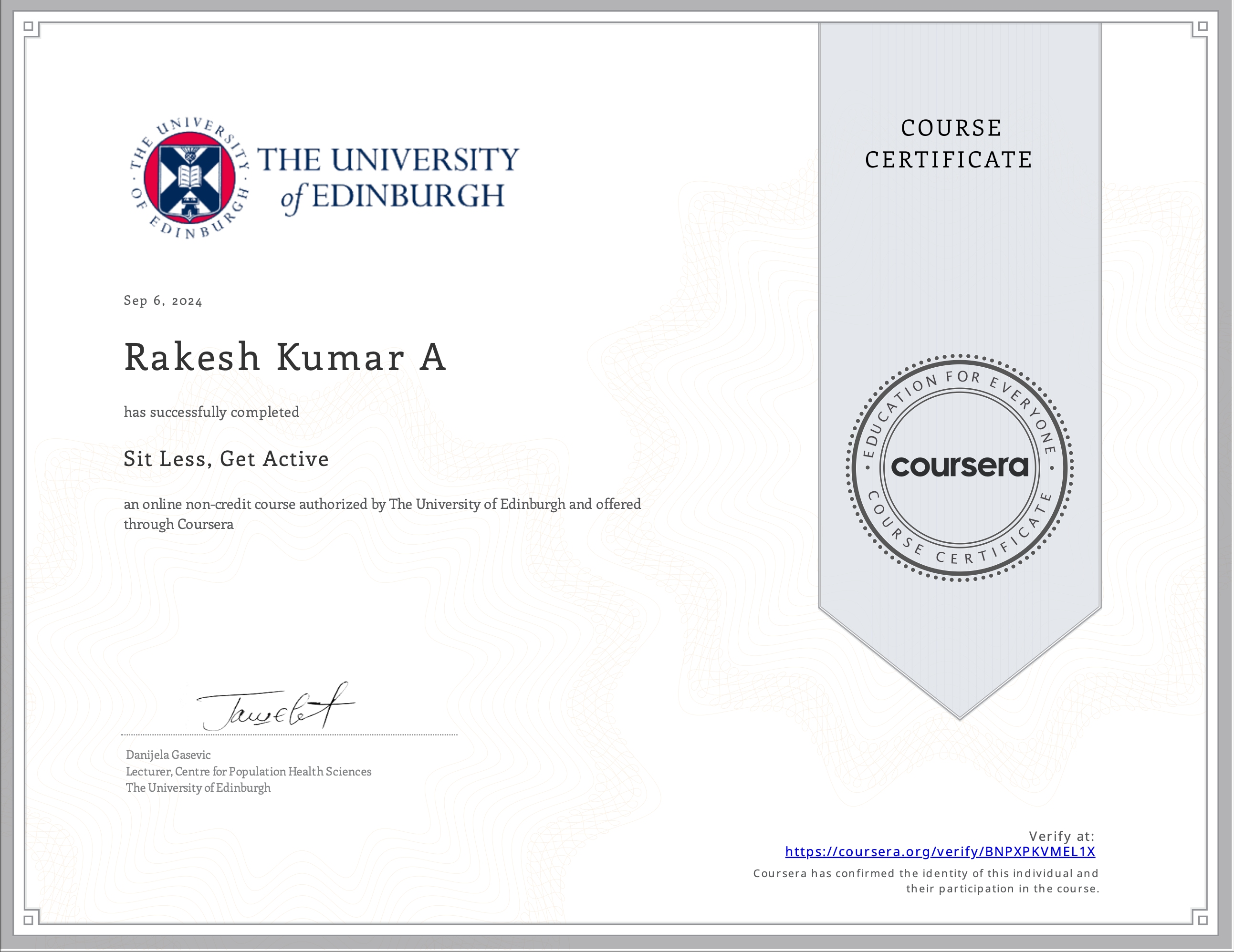 Sit Less, Get Active Certificate